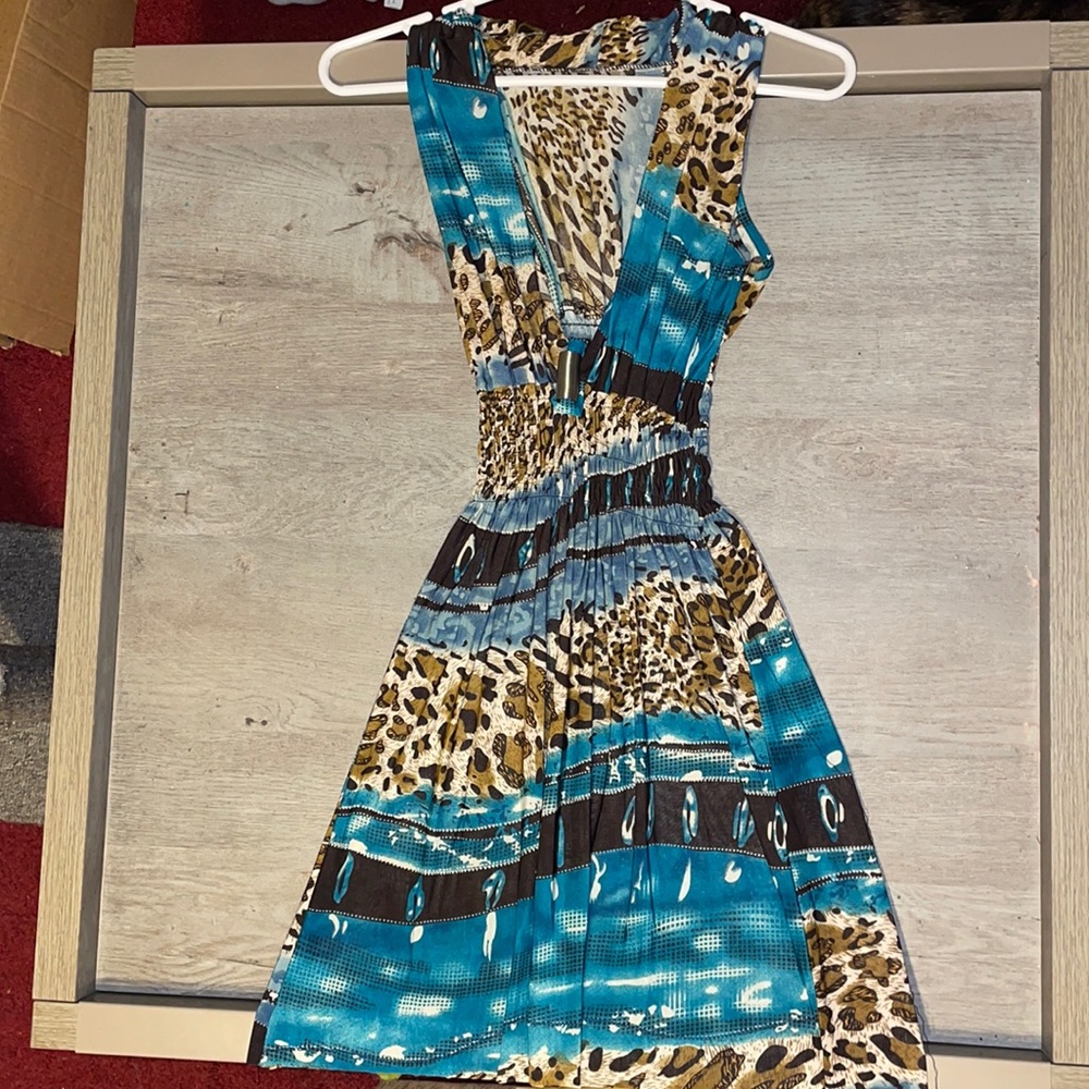 Blue and leopard print maxi dress